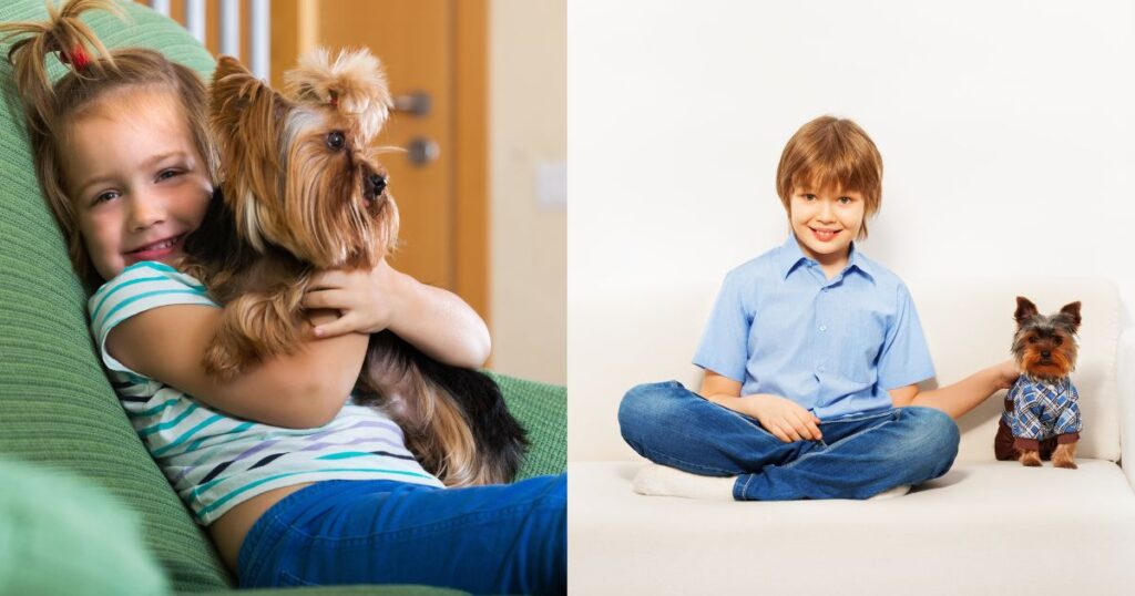 two kids with two different yorkies